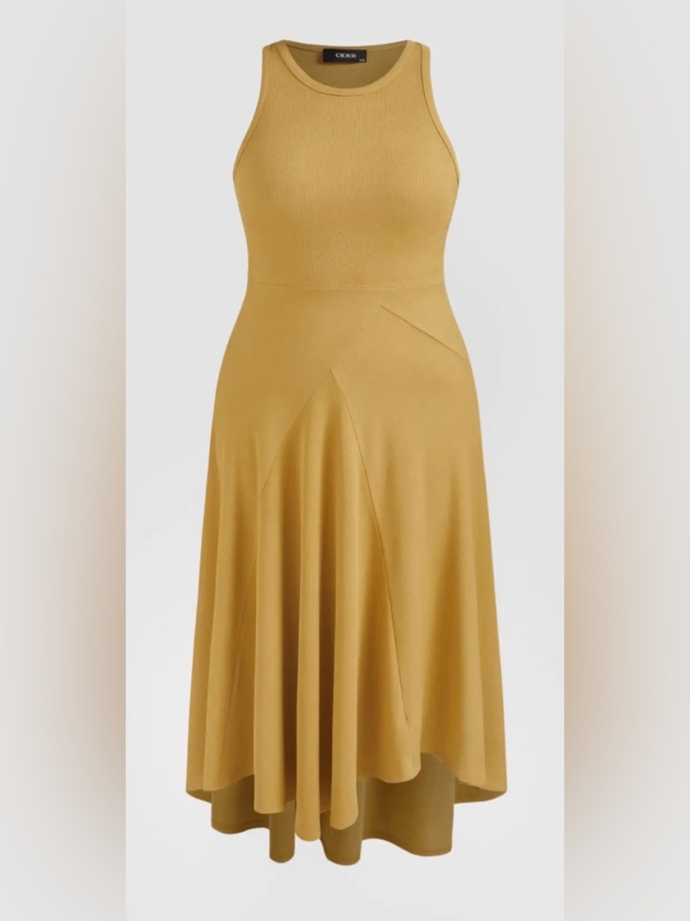 ROUND NECKLINE SOLID ASYMMETRICAL RUFFLE SLEEVELESS MAXI DRESS CURVE & PLUS - Picture 2 of 9
